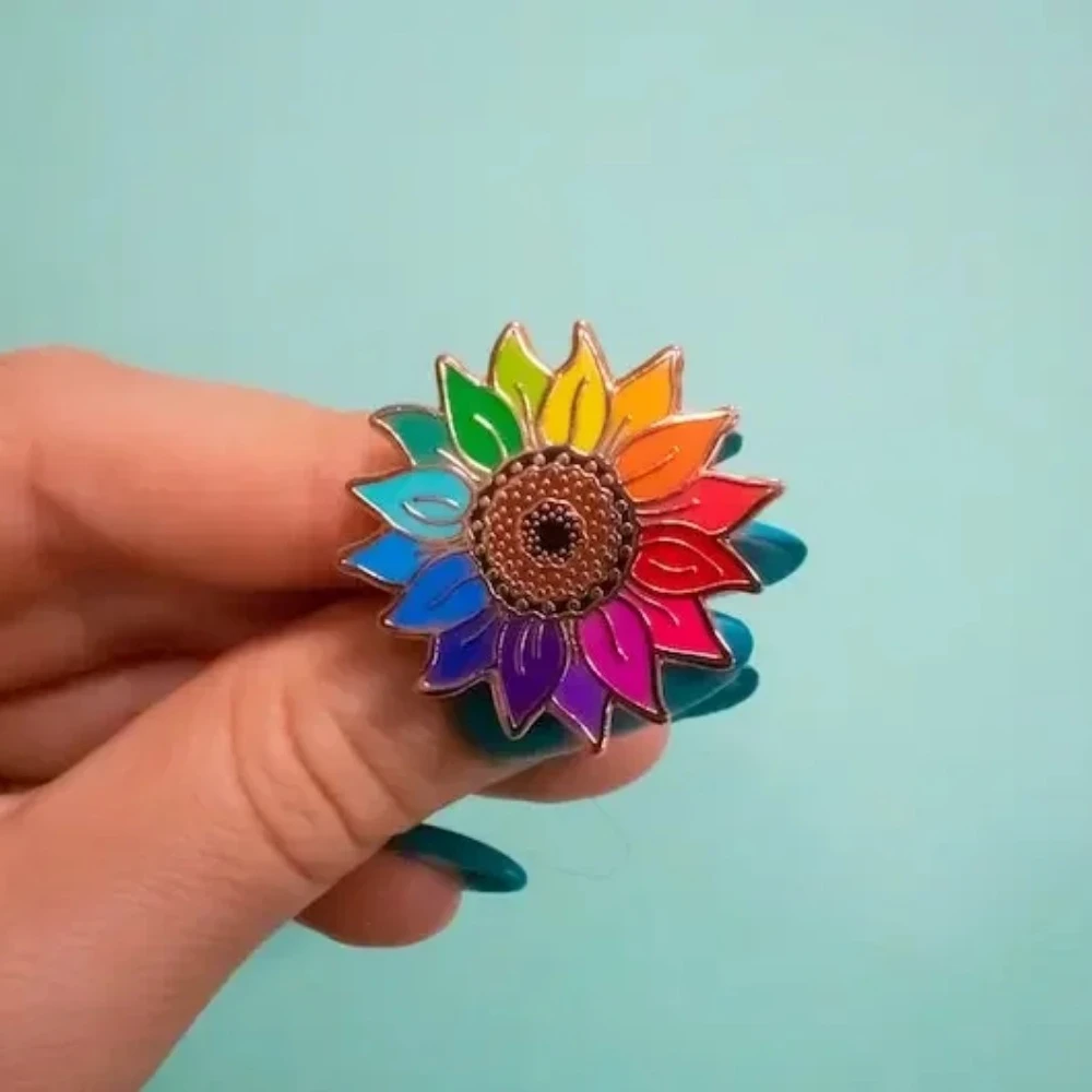 Colorful Rainbow Sunflower Hard Enamel Pin Flower Lover Metal Badge Floral Gifts Ideas Brooches for Women Girls