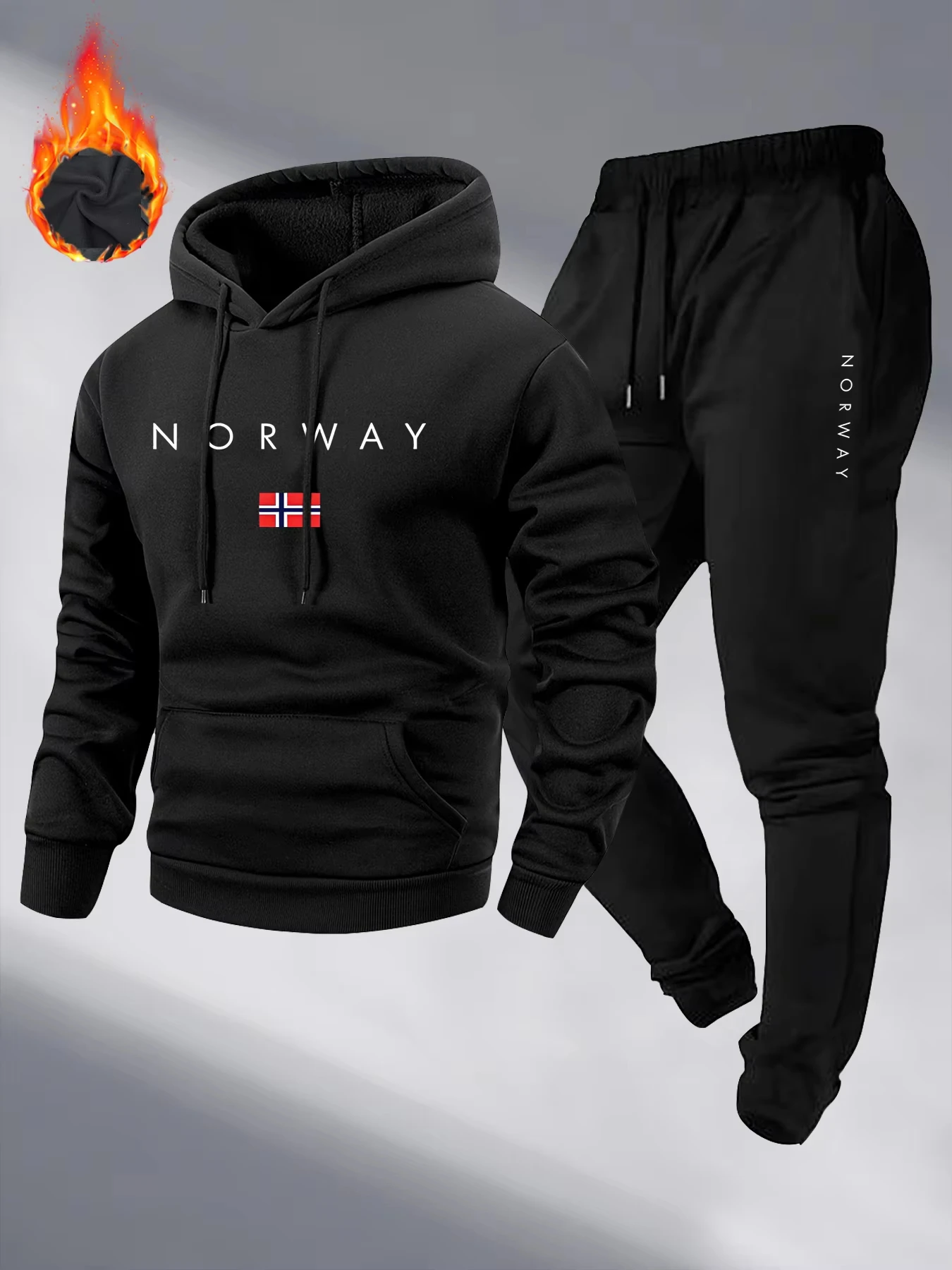 2026 New NORWAY Letter Print Sweatshirt Suit Men's Fleece Hoodie Pants Set Spring Autumn Casual Sports Pullover Trousers Sets view 5