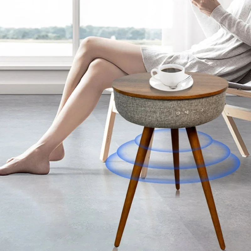 Creative Smart Round Tea Table Bluetooth Stereo Audio Sofa Side Table Nordic Style Music Coffee Table with Wireless Charging