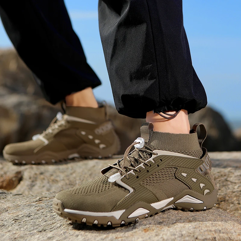 High-Top Barefoot Upstream Water Shoes Men Outdoor Outdoor Climbing Footwear High Elastic Breathable Hiking Trekking Sneakers