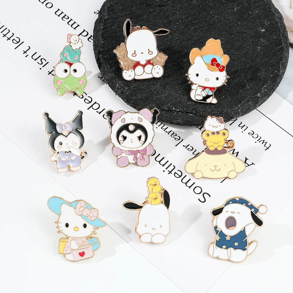 Anime Sanrio Brooch Pin Kawaii Cute Cartoon Pachacco Keroppi Cinnamoroll Kuromi Melody Fashion Badge Bags Clothes Accessories