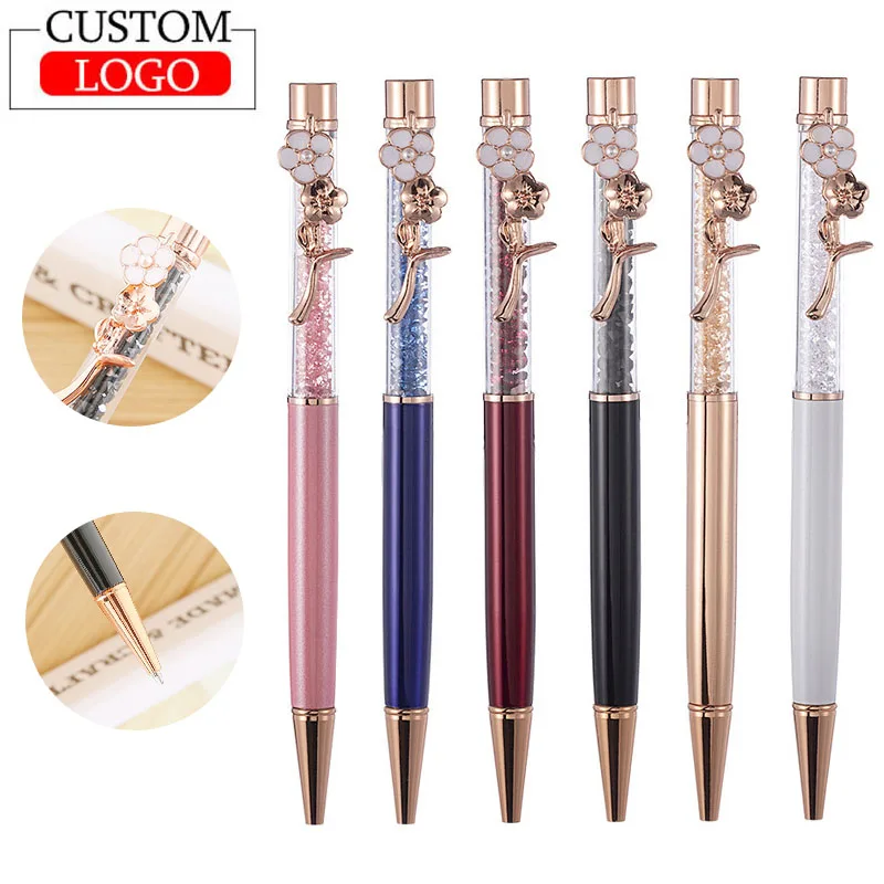 

10pcs LOGO Cherry Blossom Petal Hook Ballpoint Pen Metal Office Crystal Pen Gift Advertising Custom LOGO Ballpoint Pens