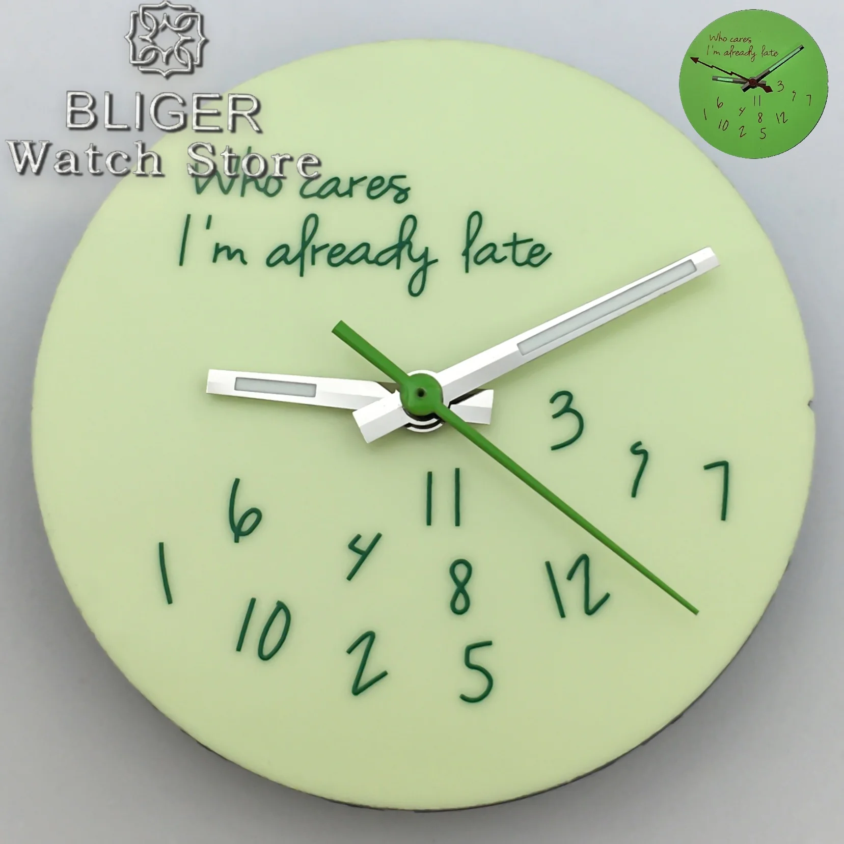 BLIGER High Quality C3 Green luminous Hands and Watch Dial Set 29mm DIY Watch Faces Fit NH34 NH35 36 ETA2824 36 PT5000 Movement