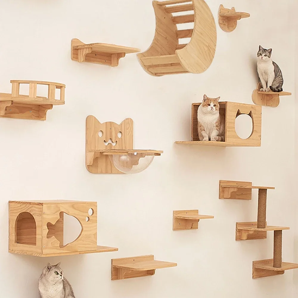 Cat Wall Mounted Furniture Floating Shelf With Cat Scratching Post Climbing Perches Hammock Wall Steps For Sleeping Playing Rest