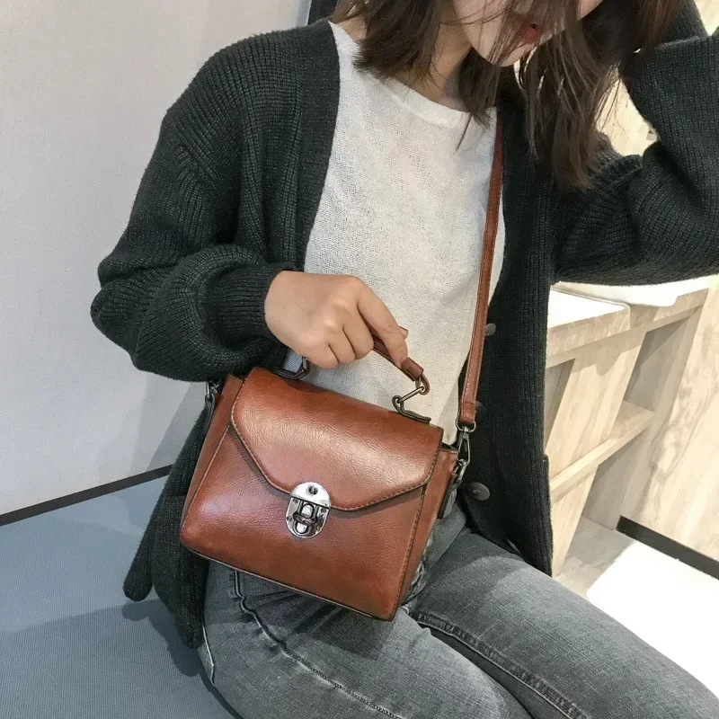 Women Vintage PU Leather Small Top-handle Shoulder Bags Ladies Casual Flap Crossbody Bags Female Luxury Messenger Handbags purse