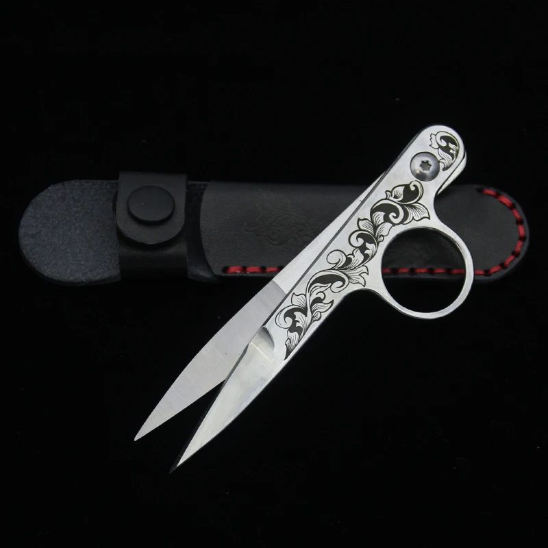 Handmade Retro Outdoor EDC Stainless Steel Paper Scissors with Carved Patterns