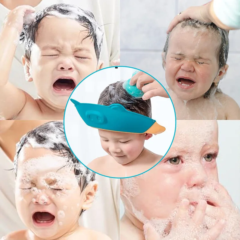Baby Shower Cap Waterproof Shampoo Hat for Children Shower Toddler Protect Ears Eyes Girl Boy Adjustable Silicone Bathing Crown