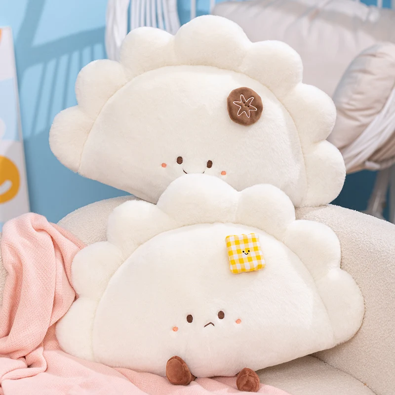 Kawaii Food Dumpling Stuffed Plush Toy Soft Fluffy Dumpling Throw Pillow Cute Cartoon Cushion for Bedroom Decoration
