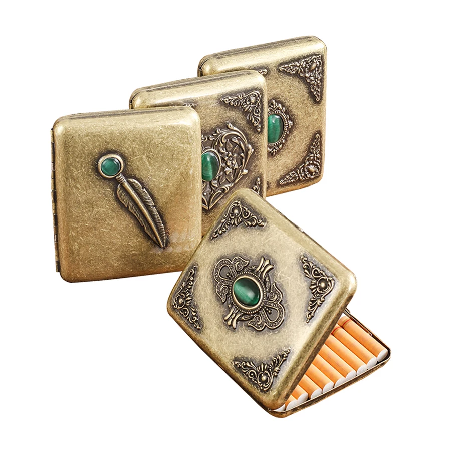 1pcs Bronze Colour Vintage Metal Cigarette Case 20 Cigarettes Box Stainless Steel Men's Gift Pocket Cigar Pack