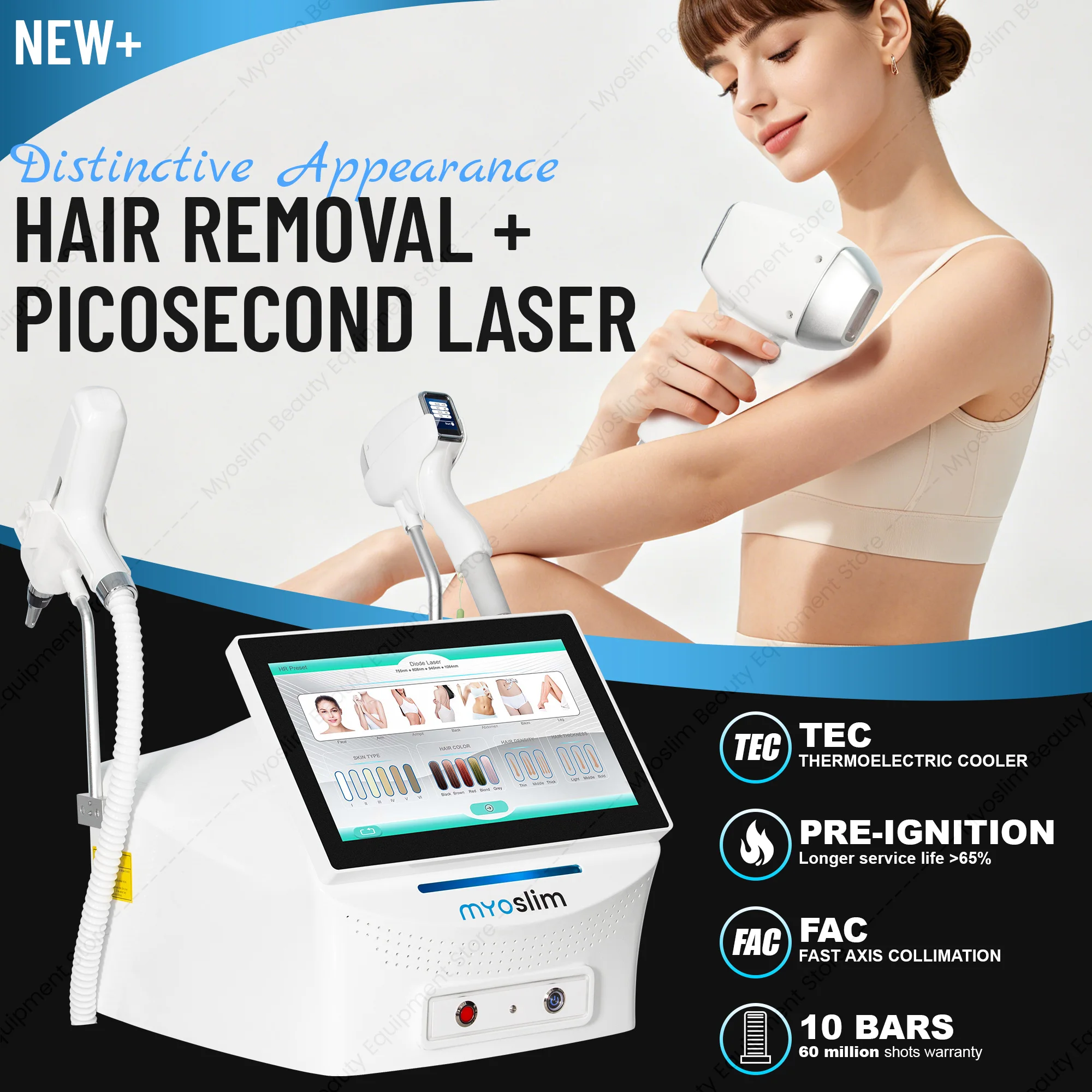5000W 808nm Professional 6-Wavelength 2-in-1 Diode Hair Removal and Picosecond Beauty System with Smart Touch Control