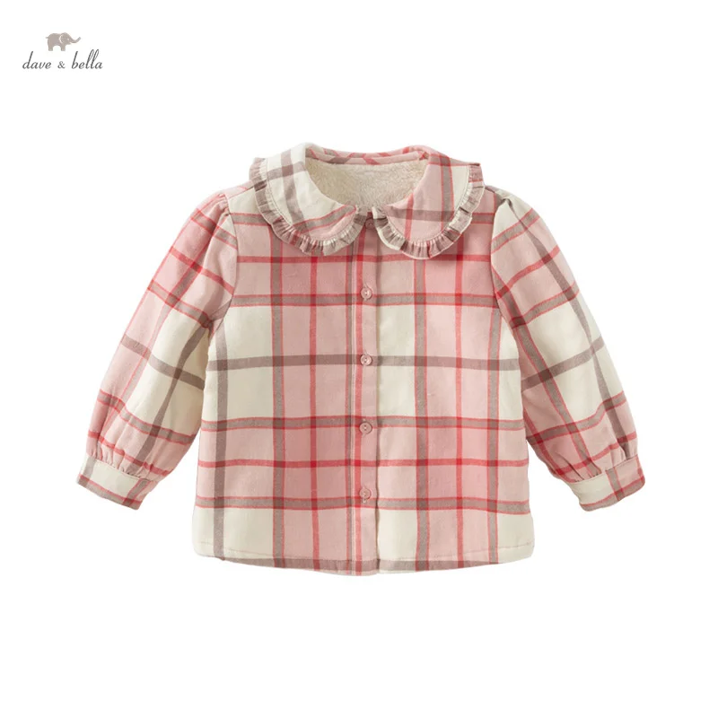 Dave Bella Children's Shirt Clothes 2024 New Autumn Winter Girls' Baby Blouse Comfortable  Pure Cotton Top DB4242803