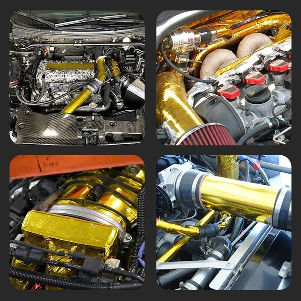 5m Self Adhesive Heat Shield Wrap Automotive Exhaust Tube Insulation Tape Golden Heat Barrier Self Adhesive Engine Gold view 6