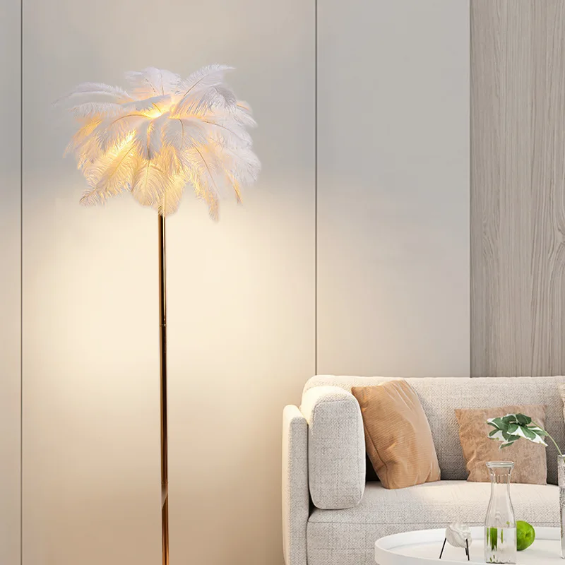 Feather floor lamp high-end living room ins bedside lamp sofa background live broadcast decoration feather lamp