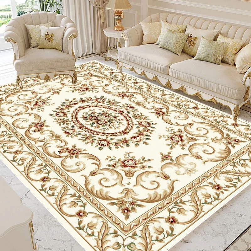 Alfombra de estilo europeo de color claro para decoración de sala de estar, alfombra de lujo lavable para habitaciones, alfombrilla antideslizante