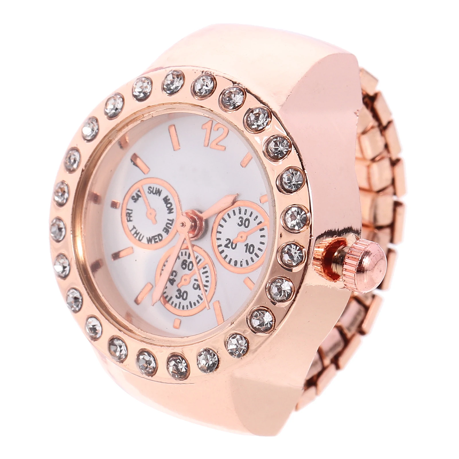 

Elastic Finger Ring Quartz Movement Casual Fashion Rhinestone Ring Watch For Party Festival Gift Round Quartz Finger Watch