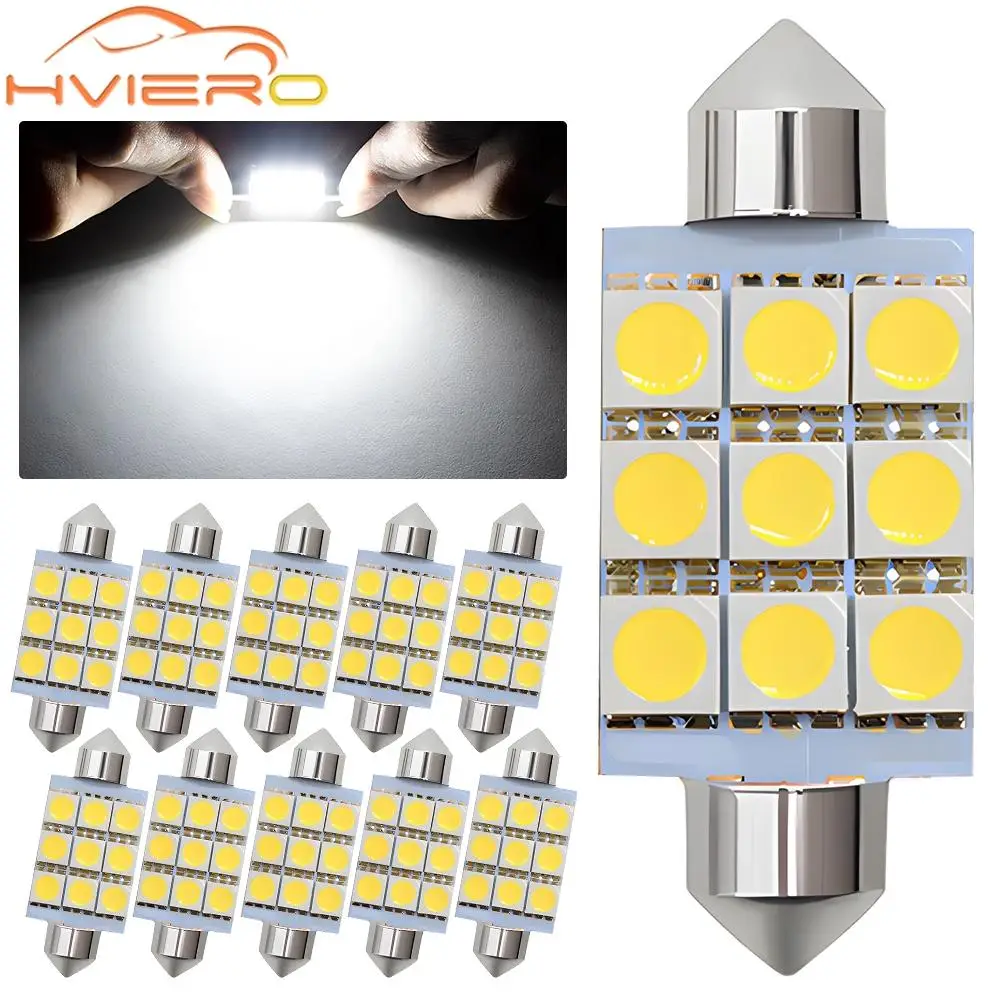 10PCS Auto Interior Car Accessories License LED Ceiling Bulb 5050 SMD DC12V 31/36/39/41mm Dome Festoon Door Light Reading Lamps