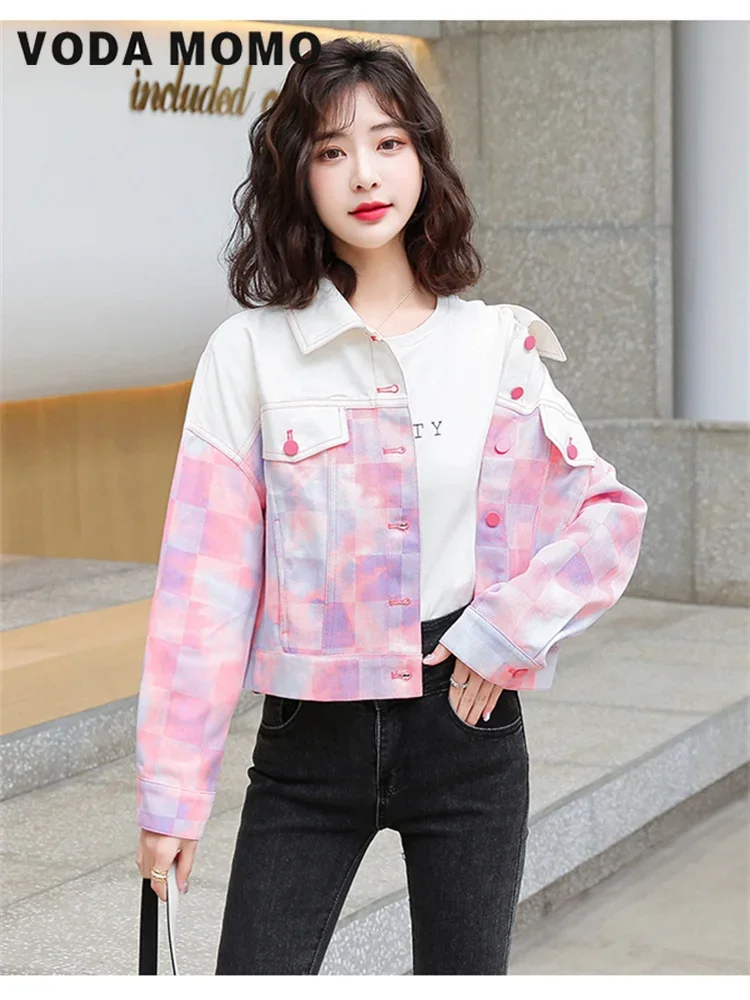 Female Jacket Coats Casual Retro Windbreaker Pocket Clothes Women Jackets Women Denim Jacket Patchwork Long Sleeve Coats Jacket
