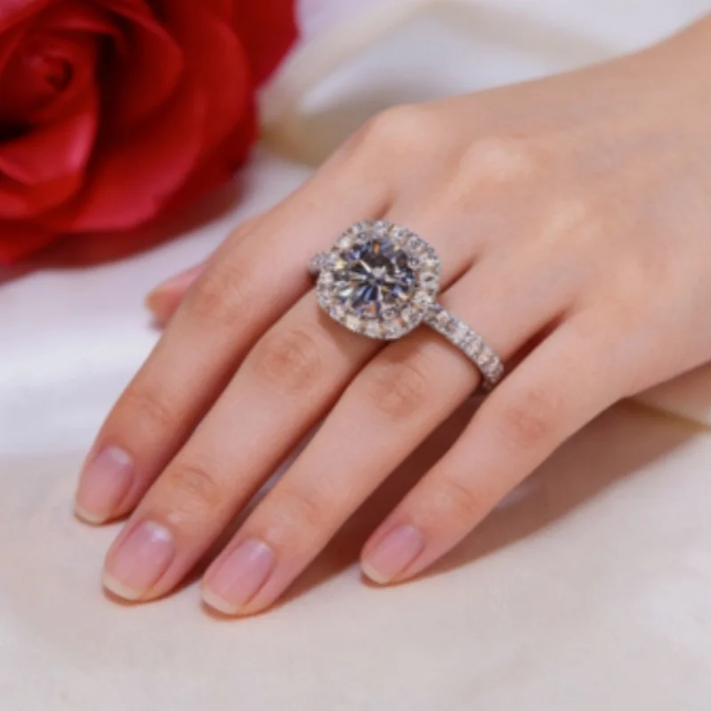 

Hot Luxury Women Silver Plated Stainless Steel Ring with Cubic Zircon - Wedding Engagement Birthday Jewelry Gift