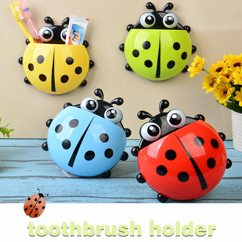 1PCS Ladybug Animal Insect Cartoon Toothbrush Toothpaste Holder Bathroom Wall Suction Holder Container Organizer Brush Holder