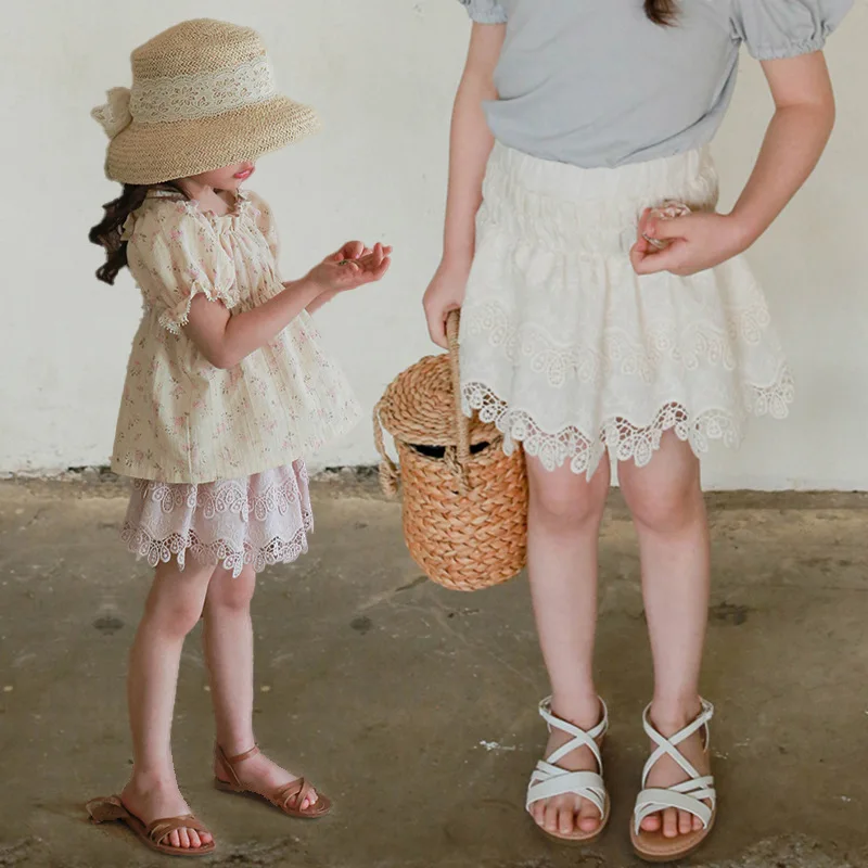 Robe d'été en dentelle pour petite fille, jupe courte en coton, style sud-coréen, pour enfants de 3 à 10 ans, nouvelle collection