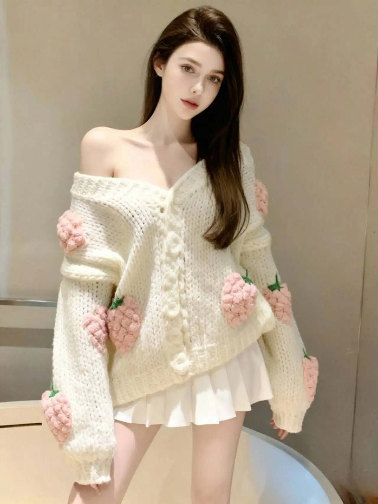 

Sweaters Jumpers Cardigans Womens Heart Button Acrylic Thread Metallic Gothic Regular New Year Ball Glamorous Shiny Fashion Warm