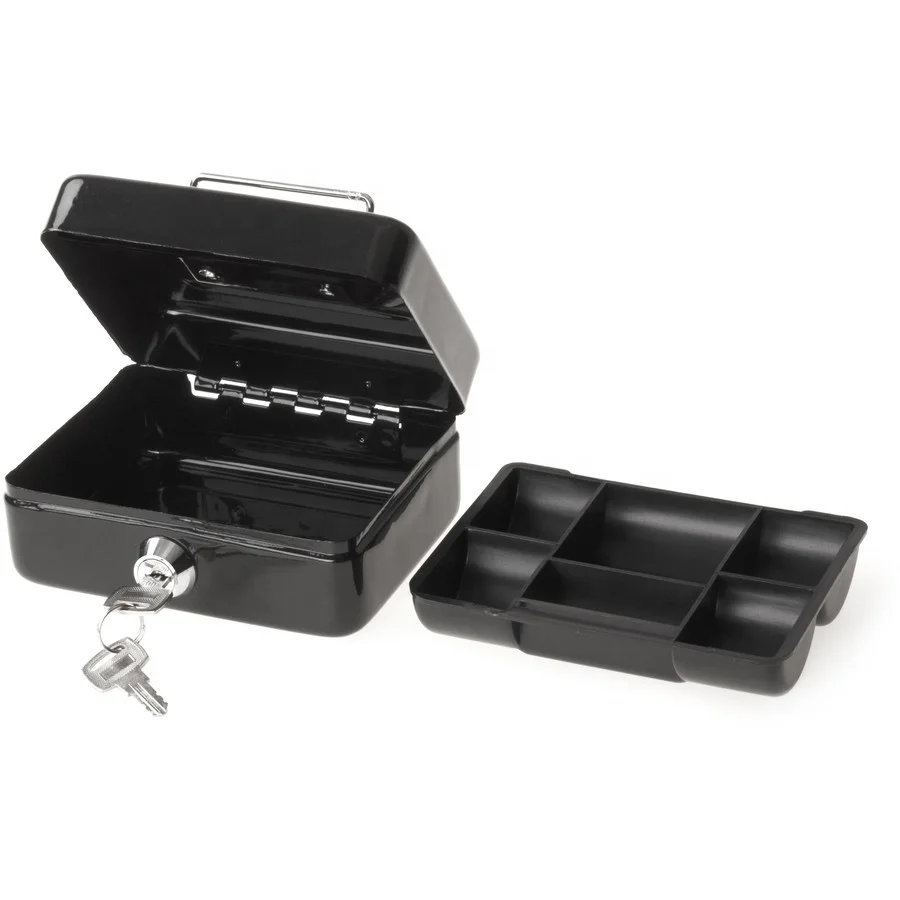 Factory Direct Secure Small Metal Cash Money Box Lockable Coin and Bill Storage Organizer with Handle
