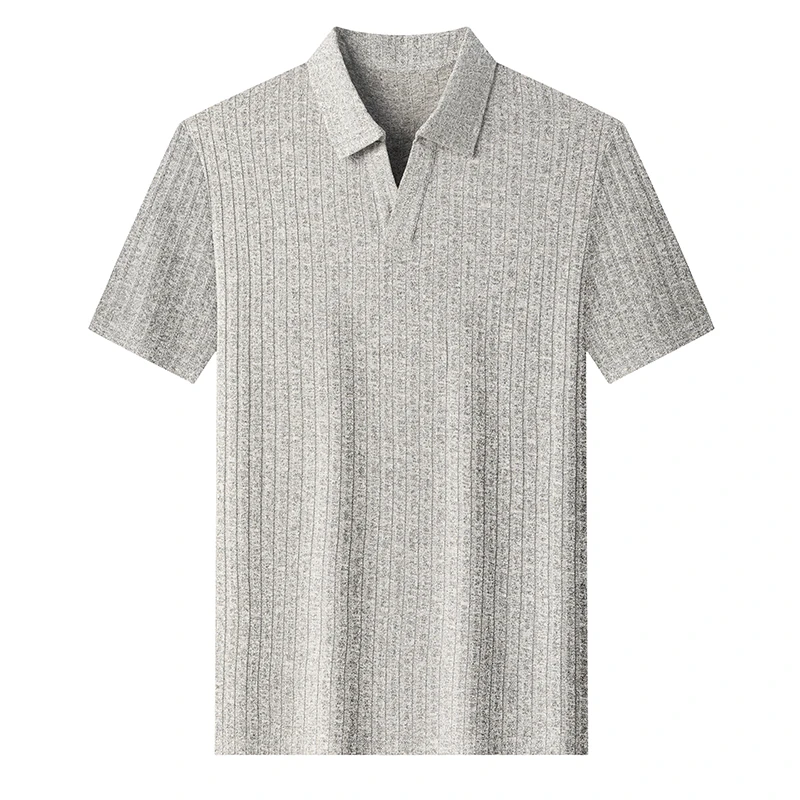 Herren Atmungsaktives Strick-Poloshirt Kurzarm V-Ausschnitt Gestreifter Stoff Bequem Leichtgewichtig Lässig Business Tägliche Kleidung – Detail 19