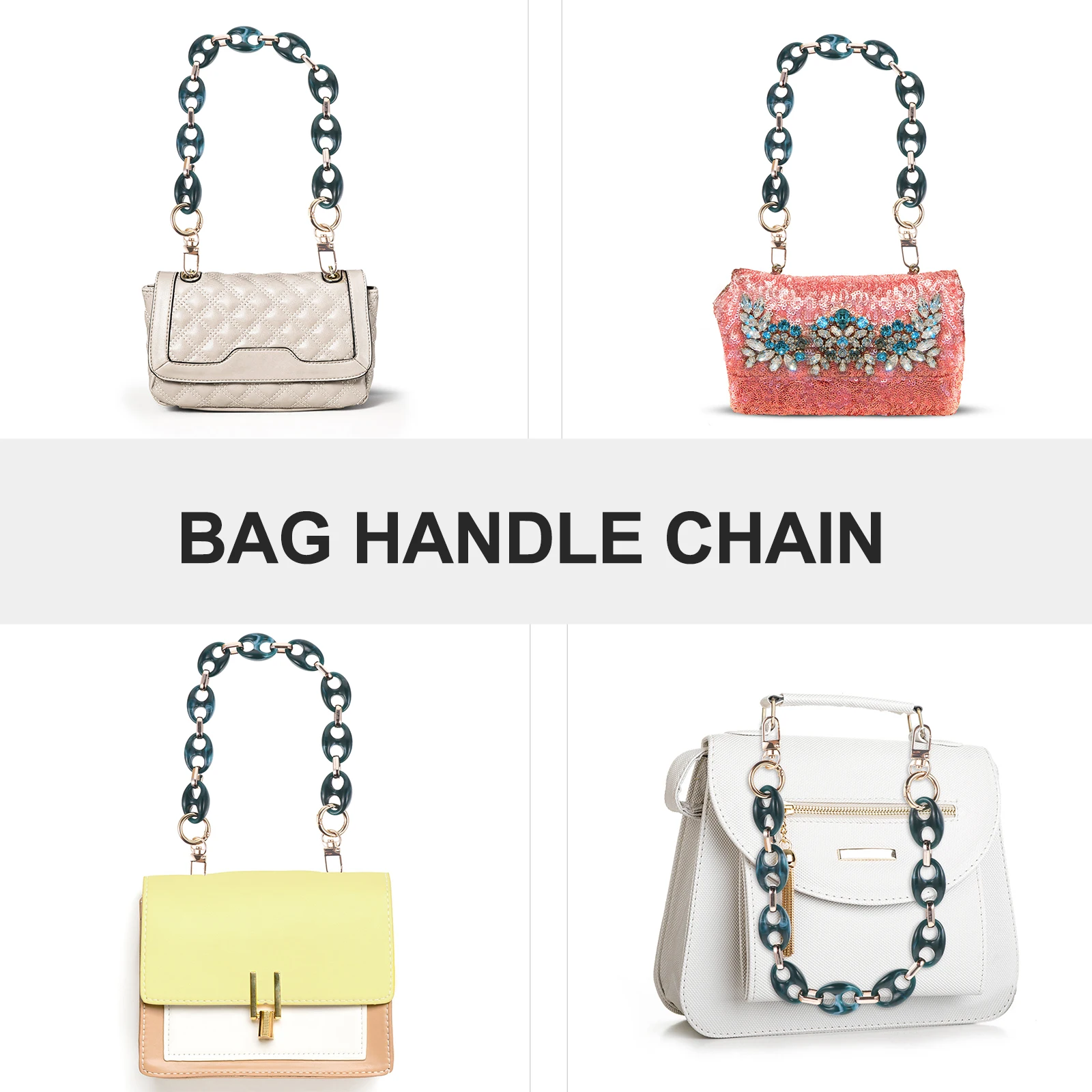 Bloco de cores retro saco corrente elegante resina acrílico cinta forte rolamento de carga não desbotamento diy bolsa ombro corrente para tote