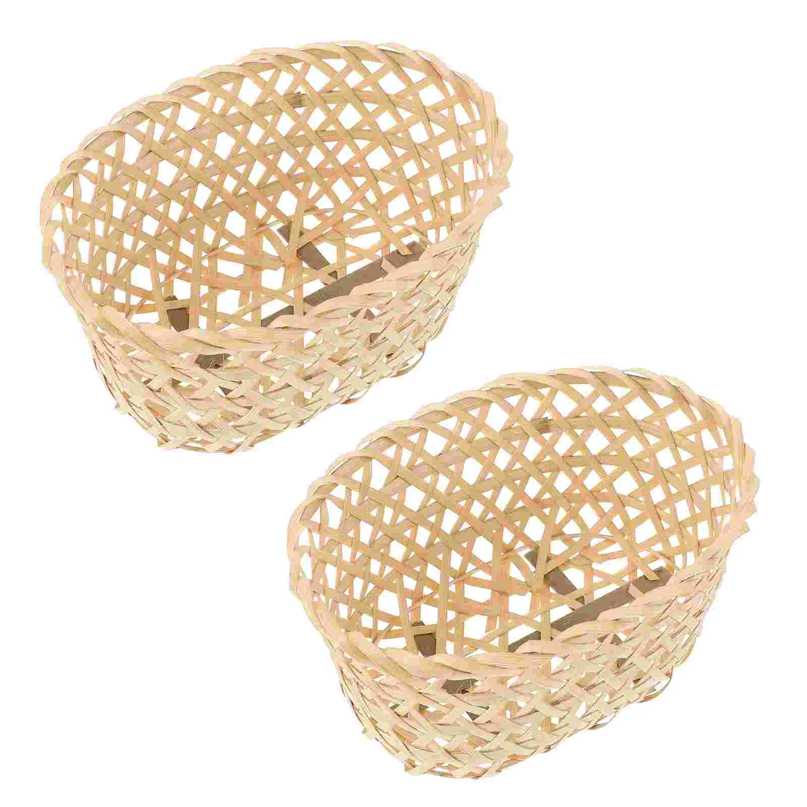 

2 Pcs Storage Basket Home Decor Fruit Food Holder Snack Bamboo Weaving Container Household Kitchen Small Woven