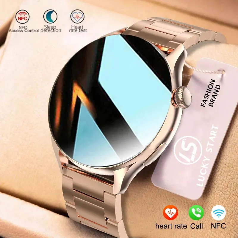 2024 NFC Smart Watch Women 390*390 Screen GPS Movement Track Sport Watches Women Magnetic Charging Bluetooth Call ECG Smartwatch