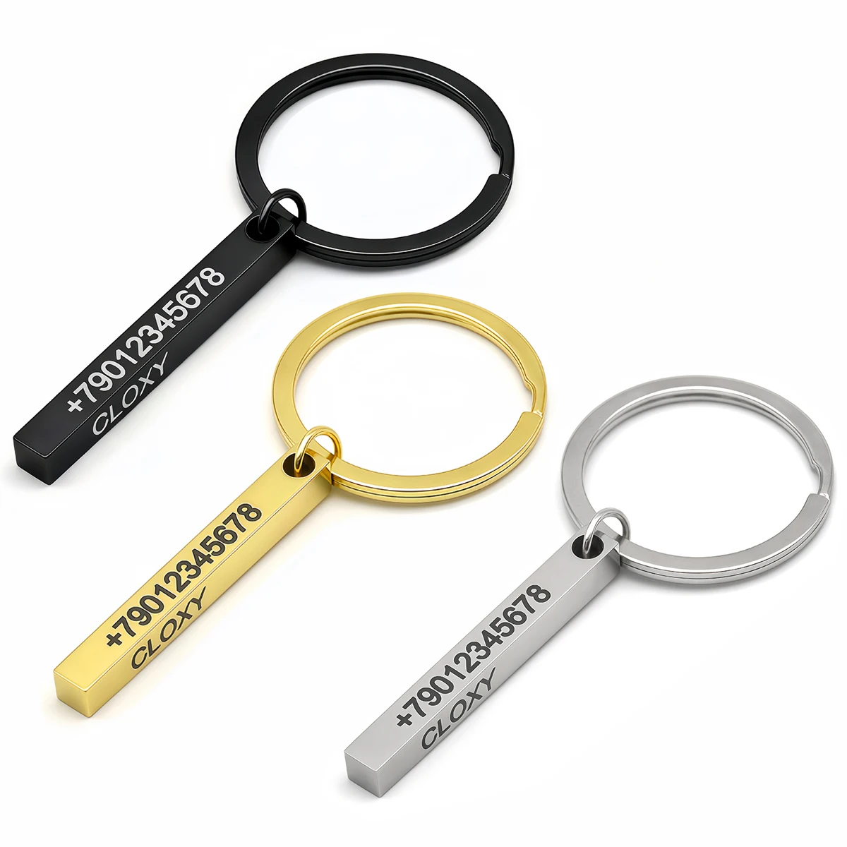 Personalisierter 3D-Bar-Schlüsselanhänger, Gravur von Text, Name, Datum, Logo, Anpassbare Schlüsselanhänger aus Edelstahl, Schlüsselringe, Halter, Bestes Geschenk – Detail 6