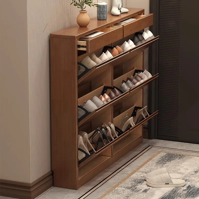 Solid wood ultra-thin clamshell shoe cabinet storage large capacity 17cm inclined entrance hallway
