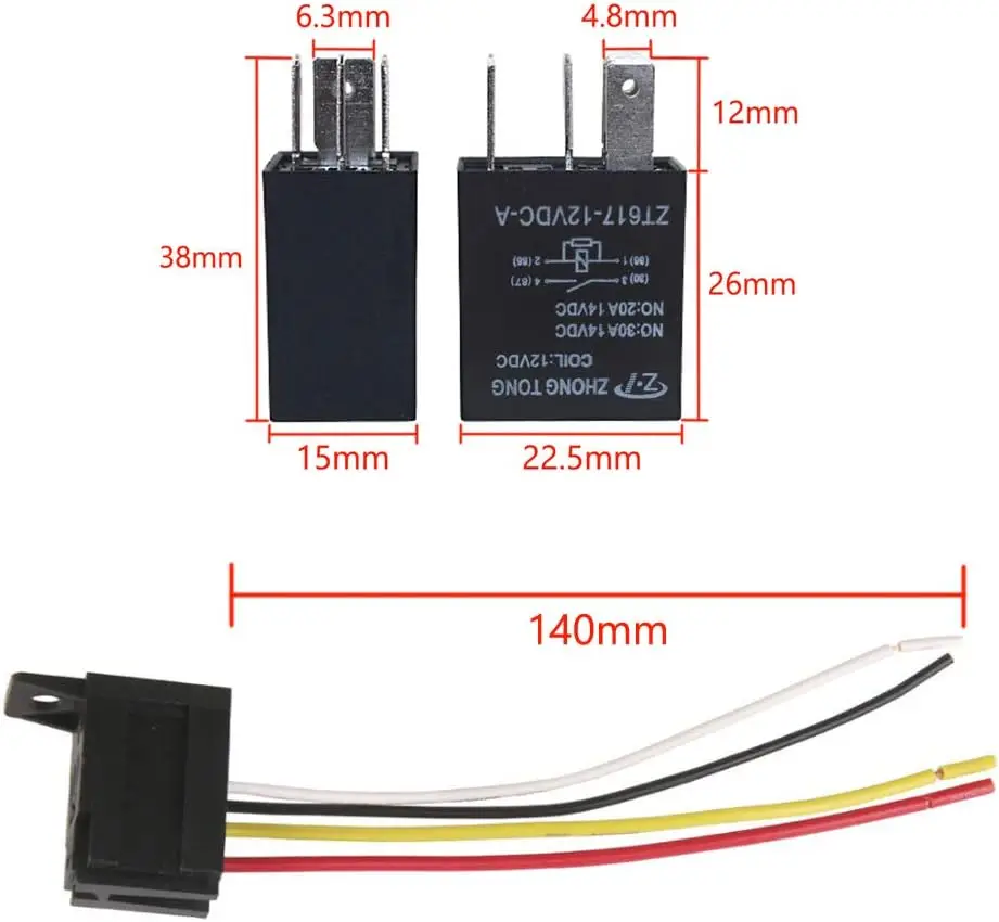 4pack Automotive Violet Relay Socket with Wire, 4 Pin/5 Pin Universal Relay, 12V/24V30A Spdt Multi-Purpose Starter Relay