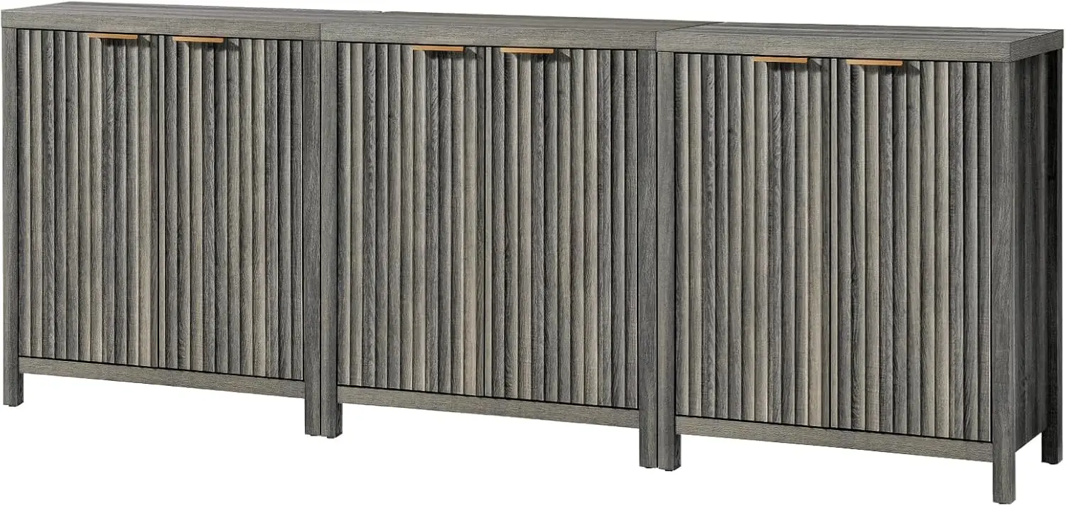 Oxford Storage Cabinet Fluted Sideboard Buffet Cabinet with Adjustable Shelves Modern Accent Cabinet Console Credenza Set of 3