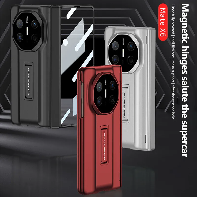 

For Huawei Mate X6 Case Luxury Ultra Thin Matte Folding Bracket Magnetic Hinge With Tempered Film Shockproof Cover
