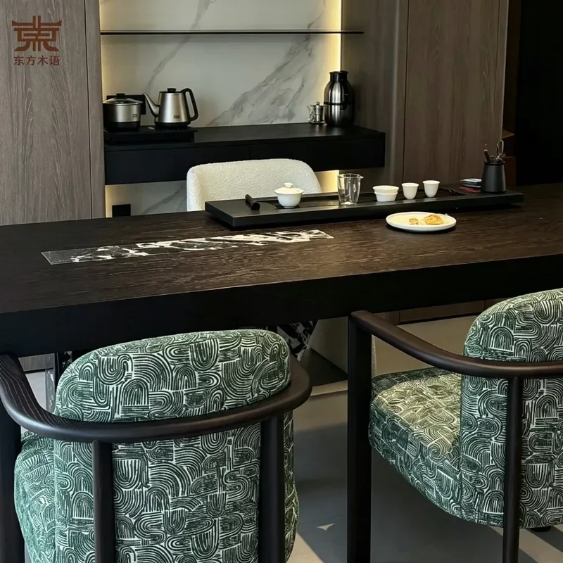 New Chinese Style Solid Wood Tea Table with Rock Slab Top Mortise and Tenon Structure Modern Simple Light Luxury Zen Office
