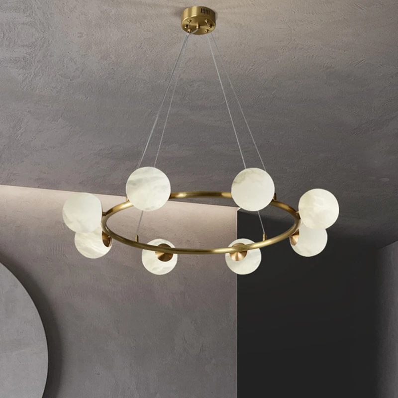 Nordic Postmodern Simple Creative Living Room Foyer Chandelier Indoor Designer Bar Cafe Decorative Brass Marble Pendant Light