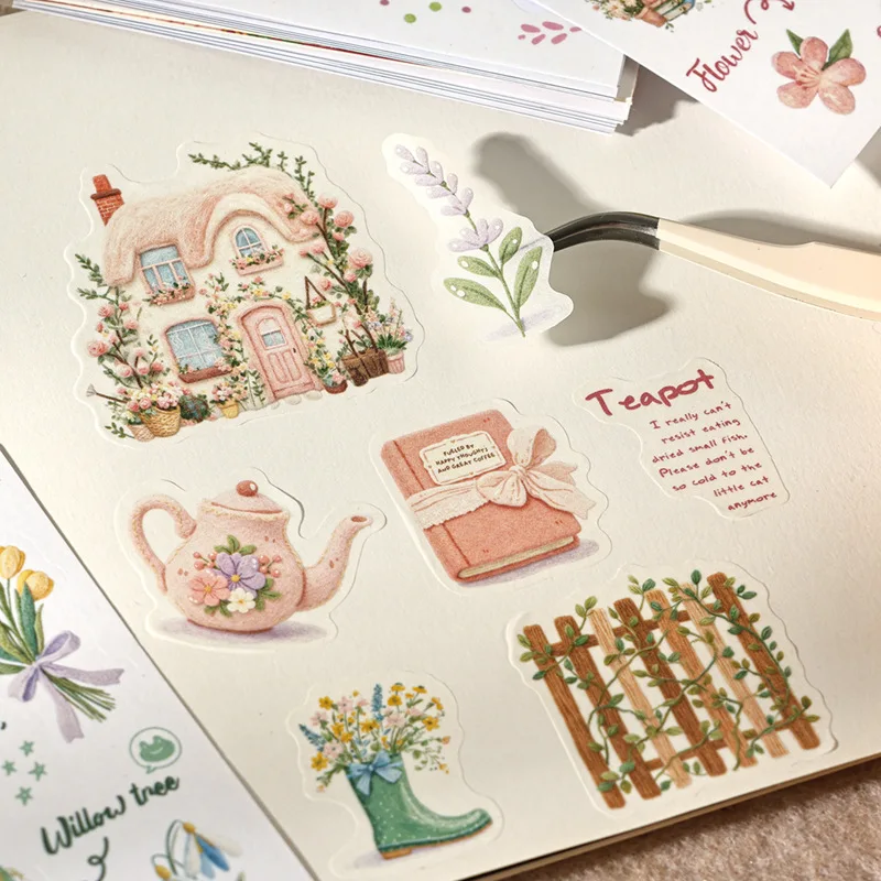 20Pcs/Pack Felt Painting Style Sticker Book Slow Town Travel Series Coil Binding Life Supplies 4 Styles kawaii stickers view 2