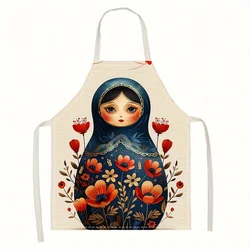 Russian Matryoshka Kitchen Apron, Cute Doll Print with Floral Pattern, Cooking Baking Gift for Women, Home Chef Essentials