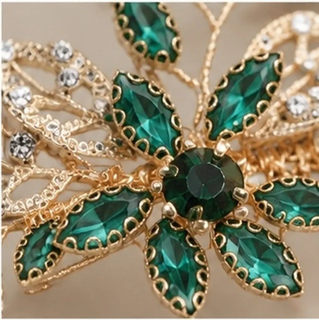 Vintage Green Wedding Hair Comb Crystal Bridal Headdress Handmade Alloy Rhinestone Side Comb Secure Fit Wedding Hair Accessories