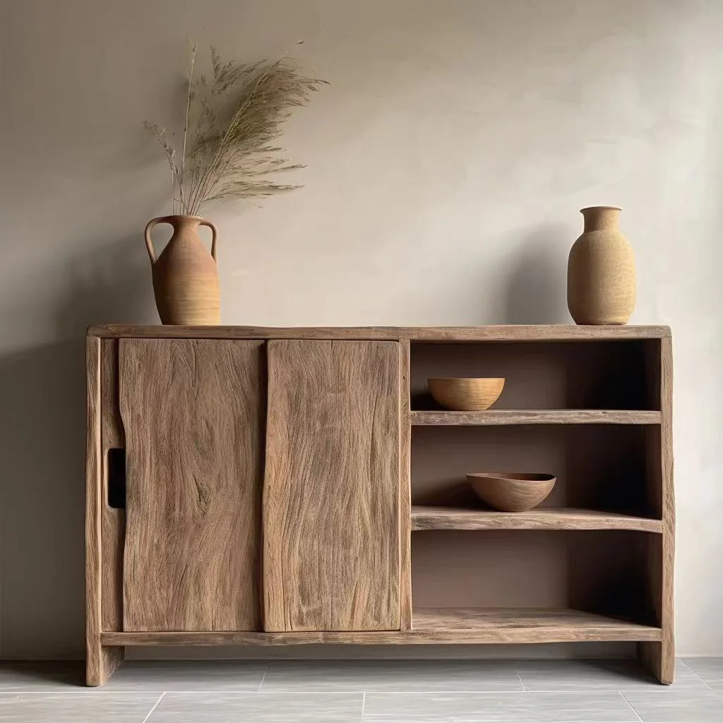 خزانة جانبية من الخشب الصلب لمدخل غرفة المعيشة، ورف مدمج على الحائط، وتخزين متعدد الوظائف وإقامة منزلية للتخزين #1