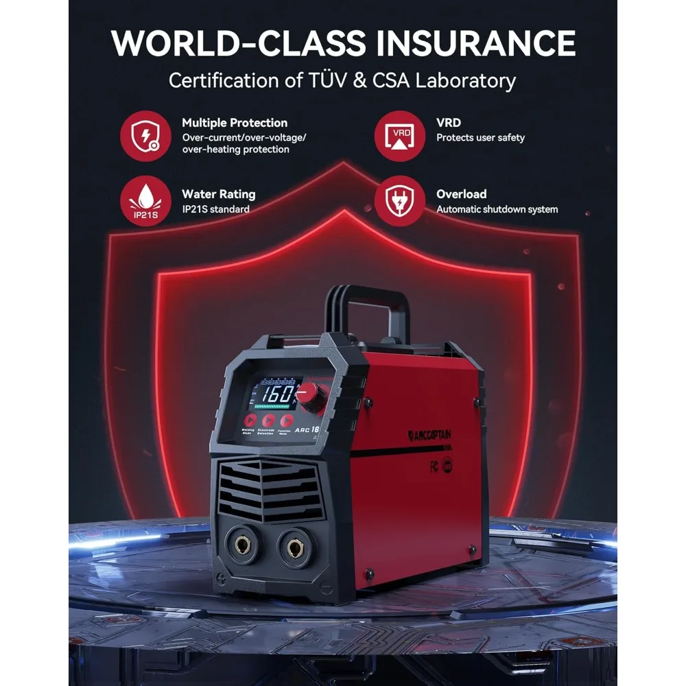 ARCCAPTAIN Upgraded 110V/220V Stick Welder, [Large LED Display] 160A ARC/Lift TIG Welding Machine with Synergic Control, IGBT In