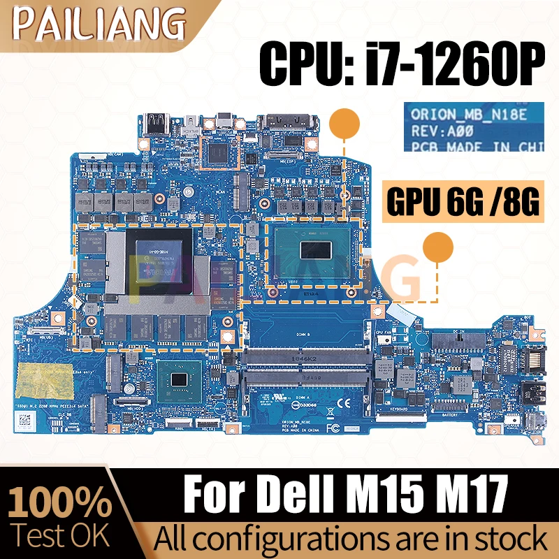 

For DELL M15 M17 Notebook Mainboard ORION_MB_N18E 0900DH 03R2RY 0DH3P0 0FVTKF i7 i9 8/9th 6G 8G Laptop Motherboard Full Tested