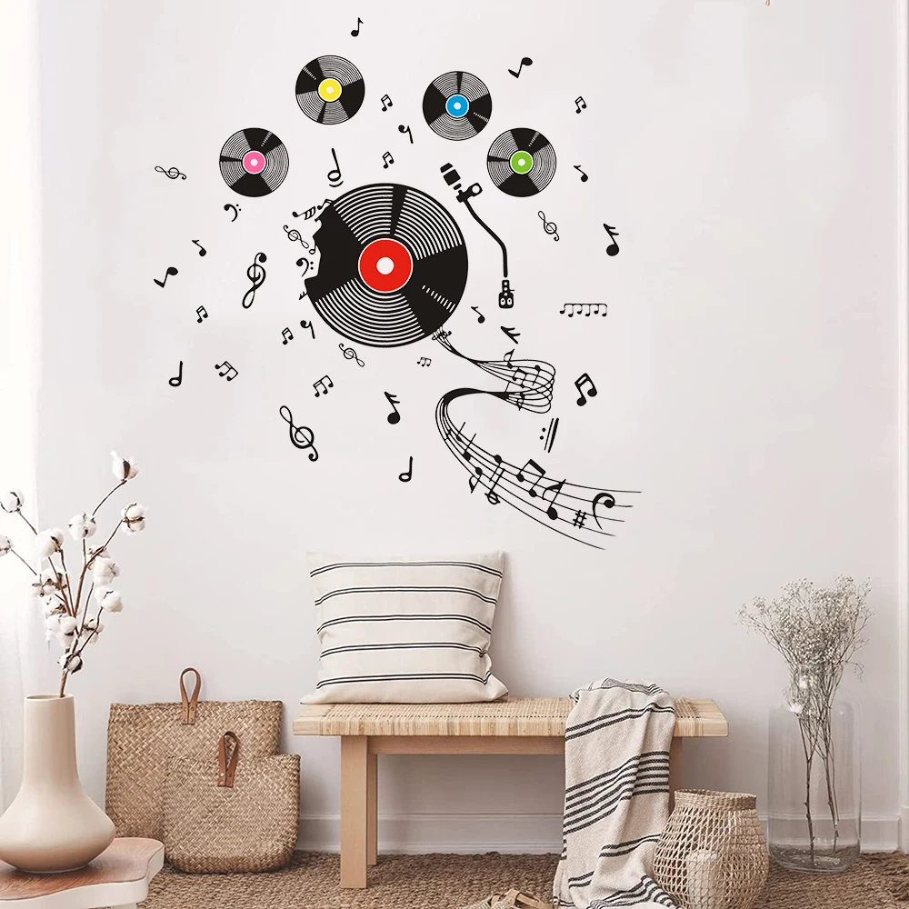 Musical Note Disc Records Wall Stickers Decals for Music Studio Dance Room Bedroom Art Decorations