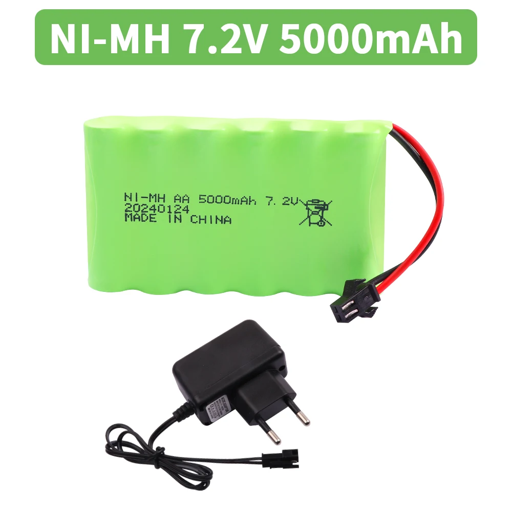 7.2V 5000mAh SM Plug Ni-MH Battery and Charger Set For RC Cars Robot Tanks Gun Boats Toys Accessories upgrade