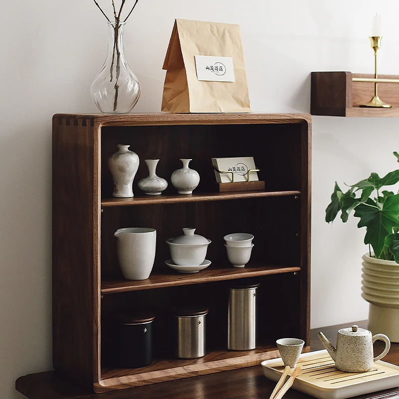 #Coffee cup storage rack retro coffee shop tea set display solid wood storage small cabinet tea cup display rack