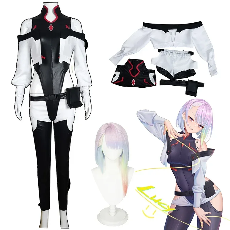 Disfraz de Anime Cyberpunk Edgerunners Lucy, mono, mono, chaqueta, peluca, traje completo, Disfraces de Halloween para mujer