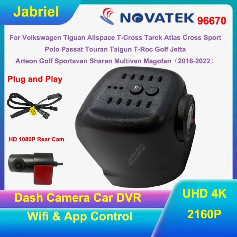 4K WIFI Car DVR Dash Cam For Volkswagen Tiguan Allspace Atlas Polo Passat Touran Taigun Golf Arteon Sharan Arteon Multivan Skoda