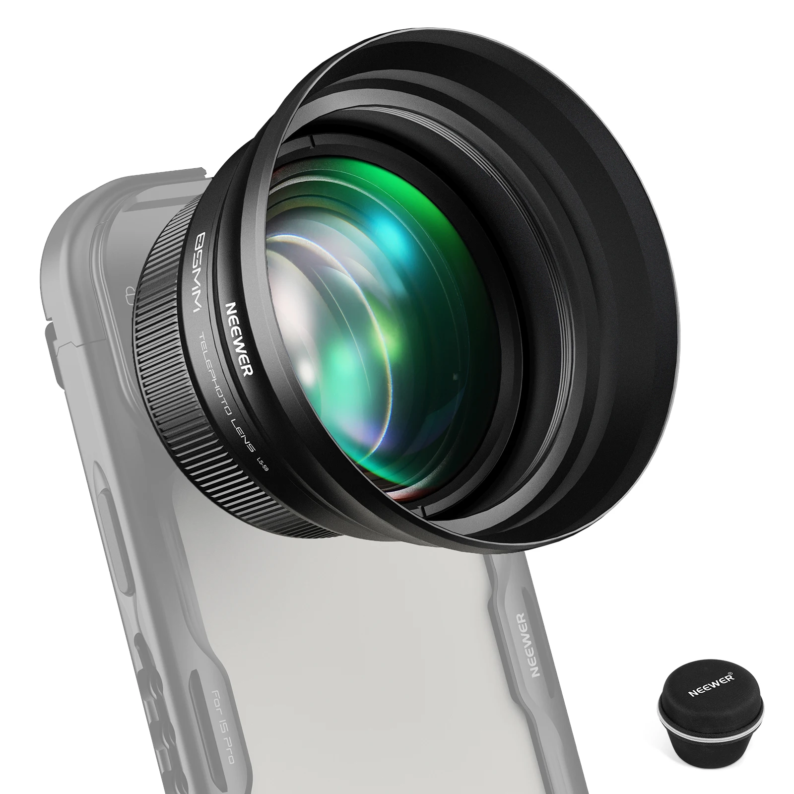 Image of NEEWER HD 85mm Teleobjektiv für Smartphones mit 17mm Gewindeanschluss, 2,5-fache Vergrößerung für iPhone Samsung mit Gegenlichtblende