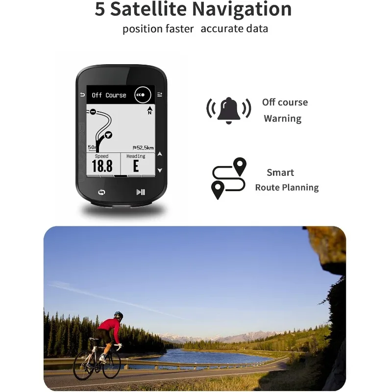 BSC200 Bike Computer Wireless, Route Navigation 2.5inch Screen Bluetooth ANT+ GPS Cycle Computer Waterproof